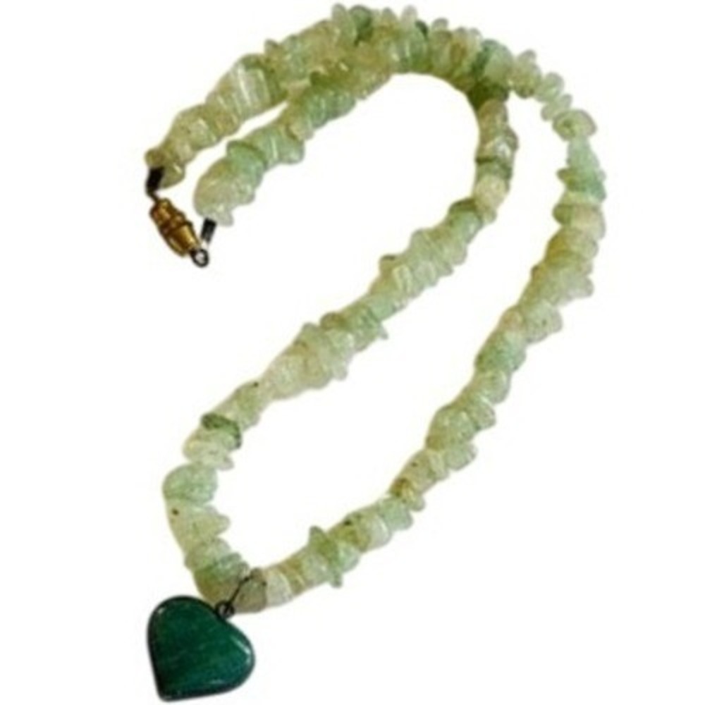 VTG Green Aventurine stone Heart Beaded Necklace Collar natural beads BOHO‎ 16"L
